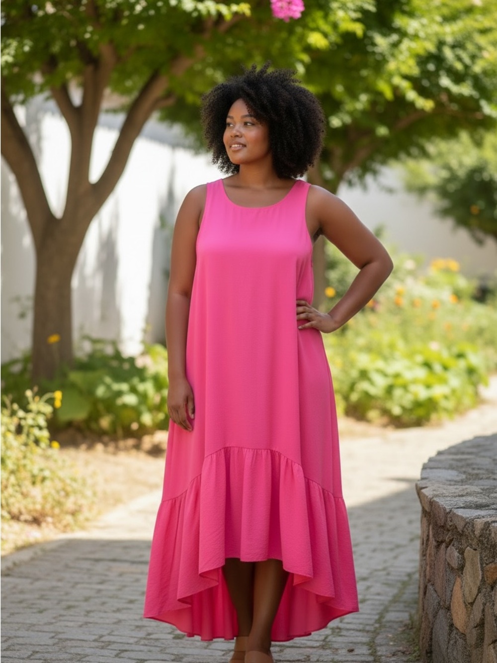 Lane Bryant Hot Pink Sleeveless High-Low Maxi Dress